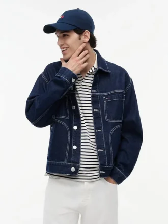 Jachetă Tommy Jeans din denim cu spălare închisă Jachetă Tommy Jeans din denim cu spălare închisă
