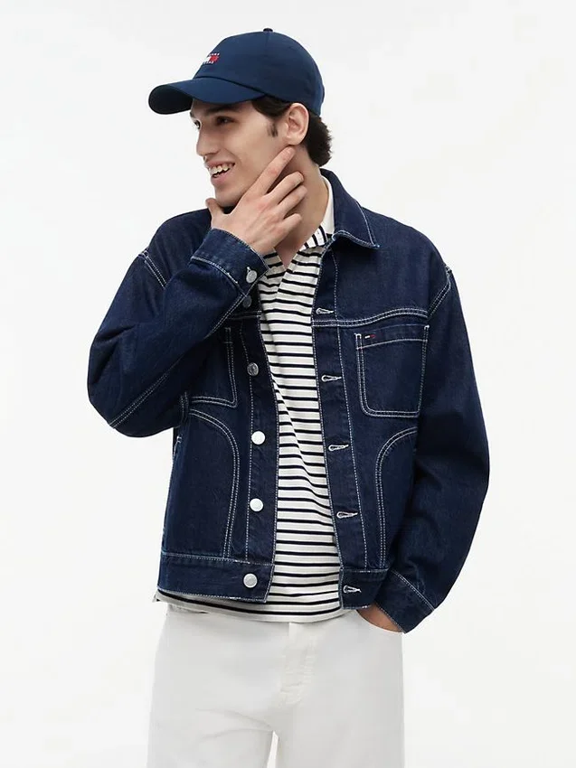 Jachetă Tommy Jeans din denim cu spălare închisă Jachetă Tommy Jeans din denim cu spălare închisă