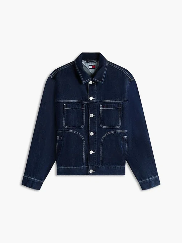 Jachetă Tommy Jeans din denim cu spălare închisă Jachetă Tommy Jeans din denim cu spălare închisă