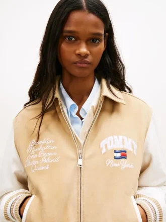 Jachetă Tommy Jeans din piele de căprioară