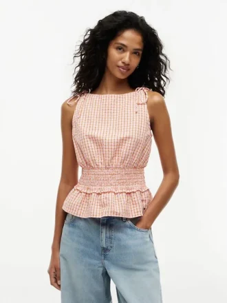 Maiou din seersucker cu imprimeu gingham