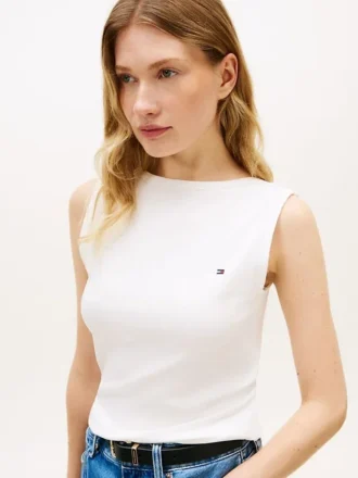 Maiou slim fit cu guler barcă din tricot cu nervuri