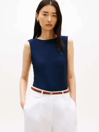 Maiou slim fit cu guler barcă din tricot rib