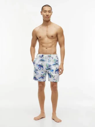 Șort de baie cu imprimeu surf, 7″