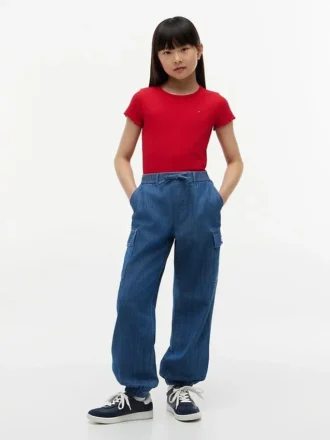 Pantaloni cargo jogger din bumbac elastic pentru copii