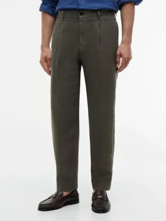 Pantaloni conici din in vopsiți în bucată