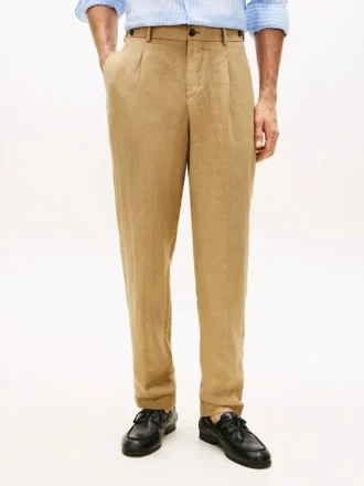 Pantaloni conici din in vopsiți în bucată