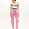 Pantaloni conici din seersucker cu imprimeu gingham și curea Pantaloni conici din seersucker cu imprimeu gingham și curea