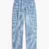 Pantaloni conici din seersucker cu imprimeu gingham și curea Pantaloni conici din seersucker cu imprimeu gingham și curea