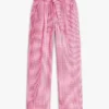 Pantaloni conici din seersucker cu imprimeu gingham și curea Pantaloni conici din seersucker cu imprimeu gingham și curea