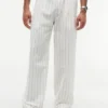 Pantaloni cu curele din amestec de bumbac și in, cu dungi