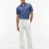 Pantaloni cu curele din amestec de bumbac și in, cu dungi