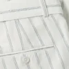 Pantaloni cu curele din amestec de bumbac și in, cu dungi