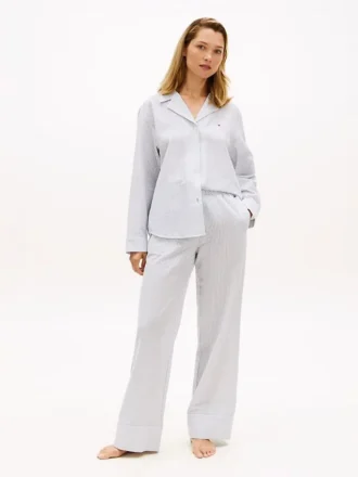 Pantaloni de dormit cu dungi din seersucker