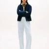 Pantaloni de trening cu picior larg și interior periat Pantaloni de trening cu picior larg și interior periat