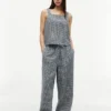 Pantaloni din amestec de in cu imprimeu gingham Pantaloni din amestec de in cu imprimeu gingham