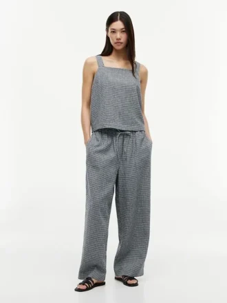 Pantaloni din amestec de in cu imprimeu gingham