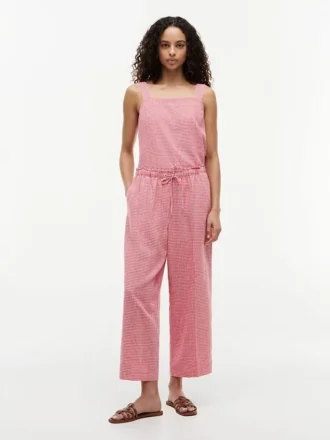 Pantaloni din amestec de in cu imprimeu gingham Pantaloni din amestec de in cu imprimeu gingham