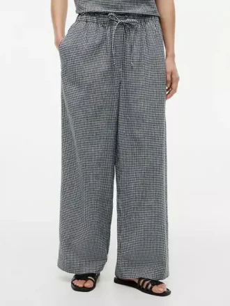 Pantaloni din amestec de in cu imprimeu gingham