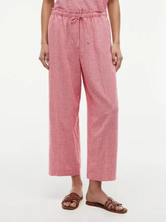 Pantaloni din amestec de in cu imprimeu gingham Pantaloni din amestec de in cu imprimeu gingham