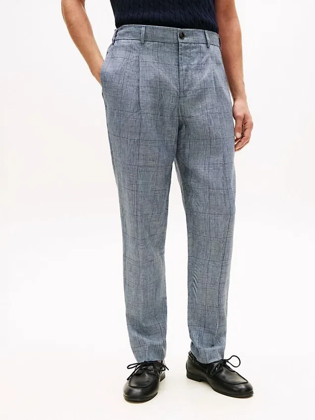Pantaloni din in cu carouri Glen Plaid New York Label Pantaloni din in cu carouri Glen Plaid New York Label