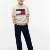 Pantaloni din poplin elastic cu textură de hârtie pentru copii Pantaloni din poplin elastic cu textură de hârtie pentru copii