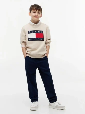 Pantaloni din poplin elastic cu textură de hârtie pentru copii