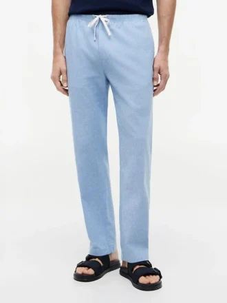 Pantaloni fără nasturi din amestec de bumbac și in