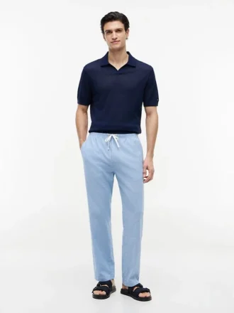Pantaloni fără nasturi din amestec de bumbac și in