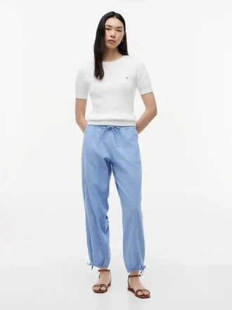 Pantaloni fără nasturi din amestec de in și bumbac