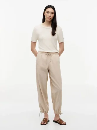Pantaloni fără nasturi din amestec de in și bumbac