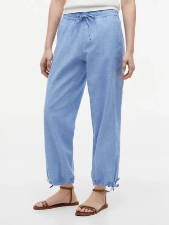 Pantaloni fără nasturi din amestec de in și bumbac