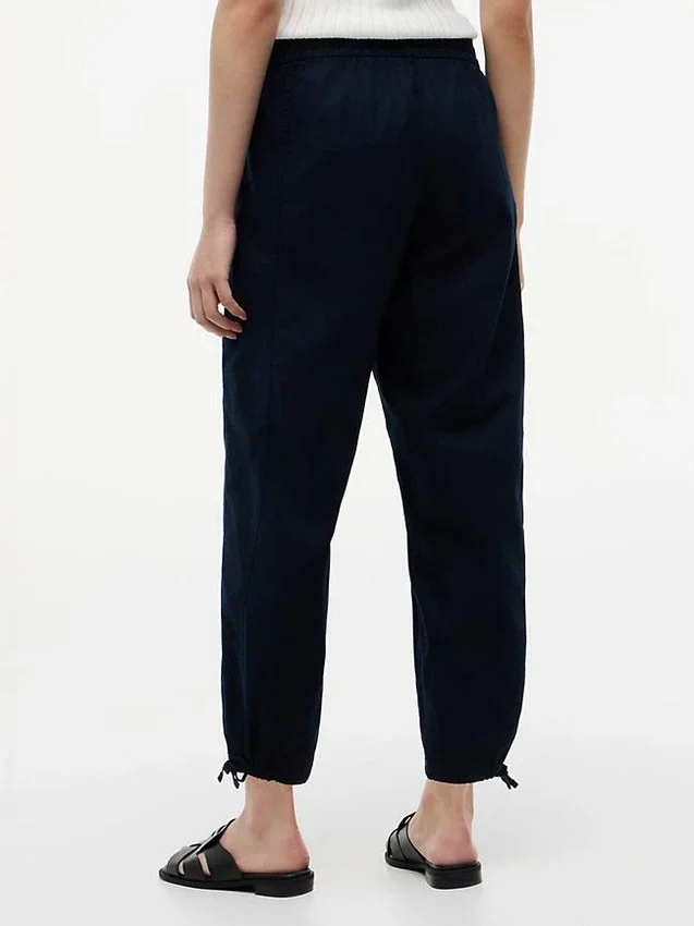 Pantaloni fără nasturi din amestec de in și bumbac Pantaloni fără nasturi din amestec de in și bumbac
