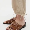 Pantaloni fără nasturi din amestec de in și bumbac