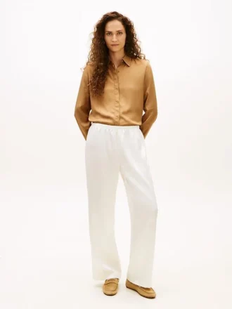 Pantaloni largi din satin elastic, fără nasturi