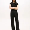 Pantaloni largi din satin elastic, fără nasturi