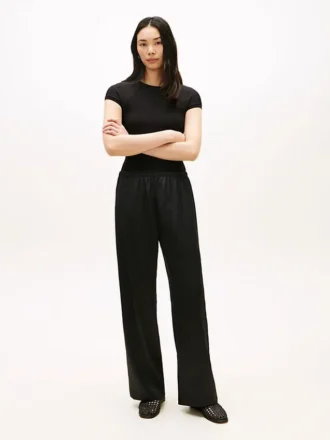Pantaloni largi din satin elastic, fără nasturi