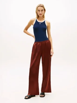 Pantaloni largi din satin elastic, fără nasturi