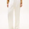Pantaloni largi din satin elastic, fără nasturi