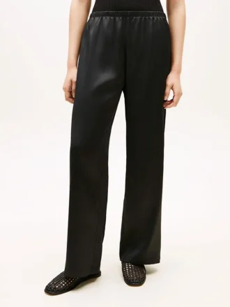 Pantaloni largi din satin elastic, fără nasturi
