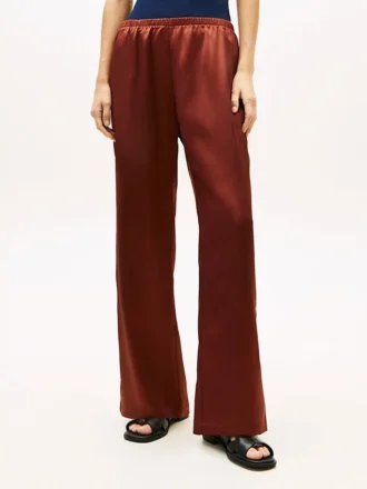 Pantaloni largi din satin elastic, fără nasturi