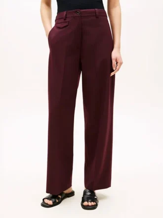 Pantaloni largi drepți din amestec de lână