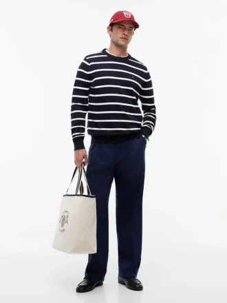 Pantaloni relaxați din amestec de lână ușoară Seersucker Pantaloni relaxați din amestec de lână ușoară Seersucker