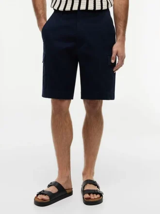 Pantaloni scurți cargo din twill elastic, cu croială lejeră