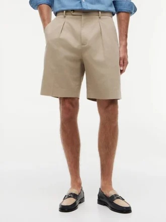 Pantaloni scurți chino din amestec de bumbac și in, cu croială lejeră