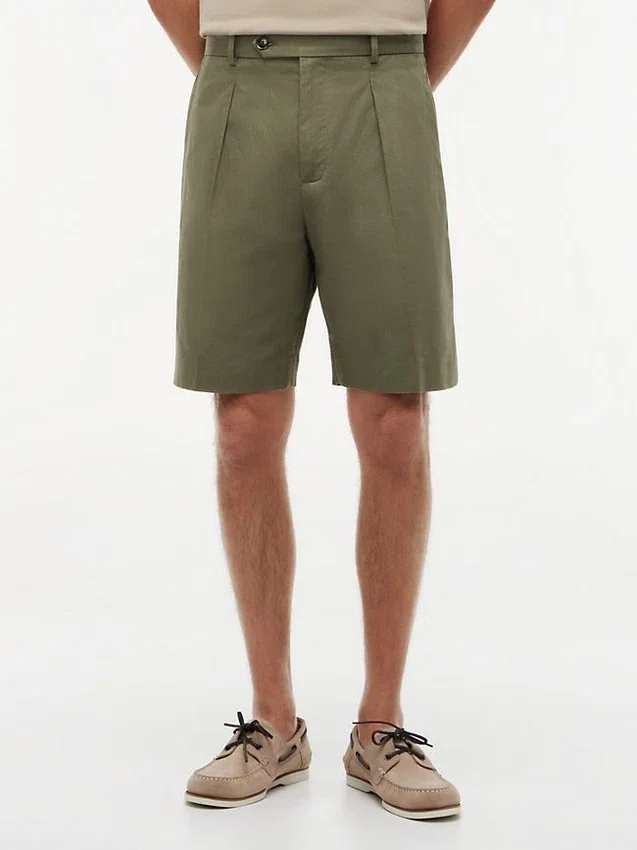 Pantaloni scurți chino din amestec de bumbac și in, cu croială lejeră Pantaloni scurți chino din amestec de bumbac și in, cu croială lejeră