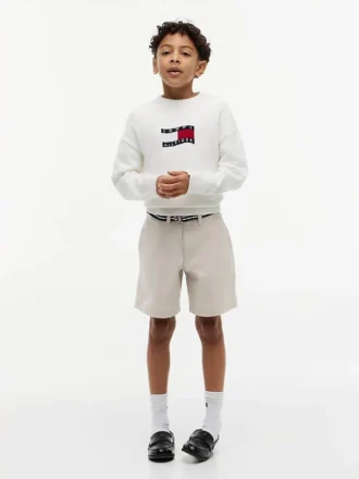 Pantaloni scurți chino elastici, largi, cu curele, pentru copii