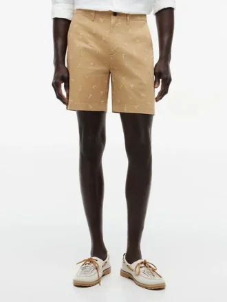 Pantaloni scurți cu croială regular, imprimeu cu ancore, lungime 7″ Pantaloni scurți cu croială regular, imprimeu cu ancore, lungime 7″