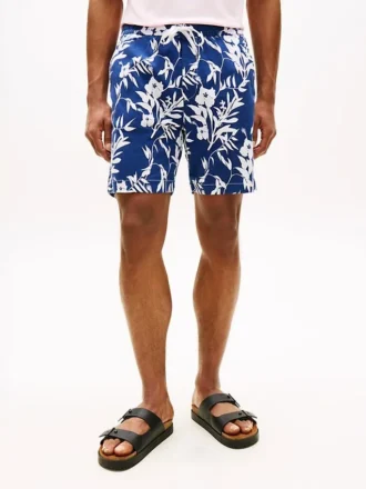 Pantaloni scurți cu croială regular, imprimeu tropical, lungime 7″