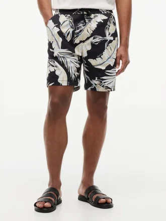 Pantaloni scurți cu croială regular, imprimeu tropical, lungime 7″ Pantaloni scurți cu croială regular, imprimeu tropical, lungime 7″